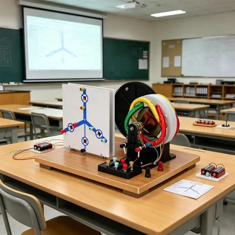Manual Turn Physics Generator Demonstrator for Lab Teaching, Three Phase AC D C and Direct Current Model with Circuit Panel K1KF Quake