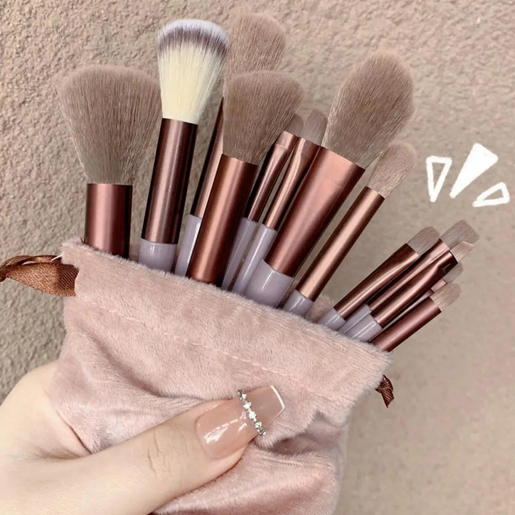 13Pcs Coffee Lotus Pink Makeup Brush Set Ultra Soft Blush Foundation Eyeshadow Highlighter Brushes Professional Cosmetic Tools Quake