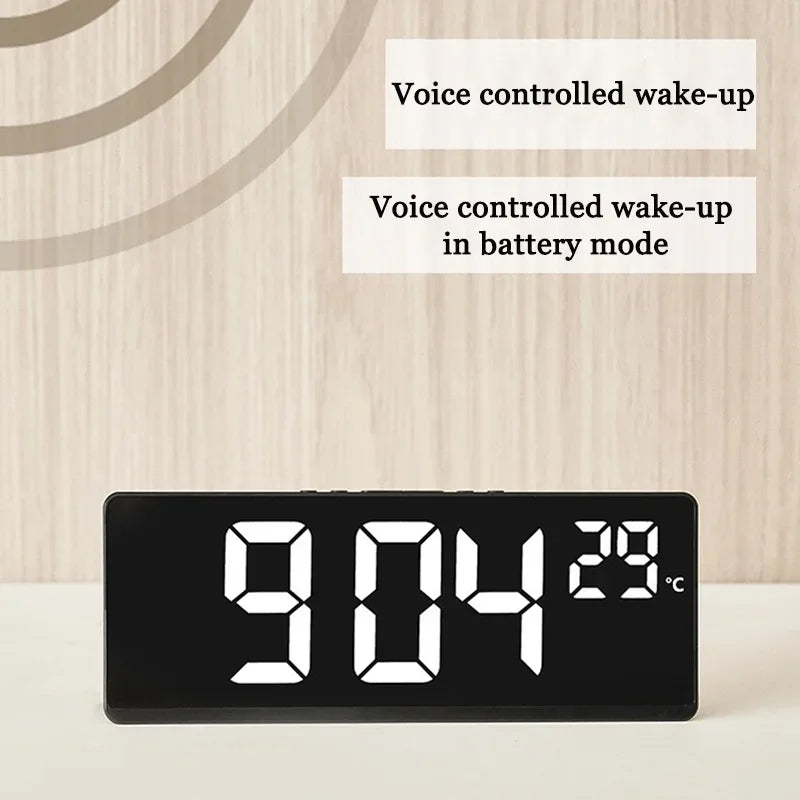 Voice Control Digital Alarm Clock Temperature Dual Alarm Snooze Desktop Table Clock Night Mode 12/24H LED Digital Clock Desk Quake