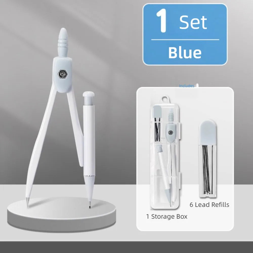8PCS/Set High Quality Plastic Ruler Compasses Set Eraser Transparent Protractor Set Square Straight Ruler Drawing Tool Students Quake Blue Compass Set