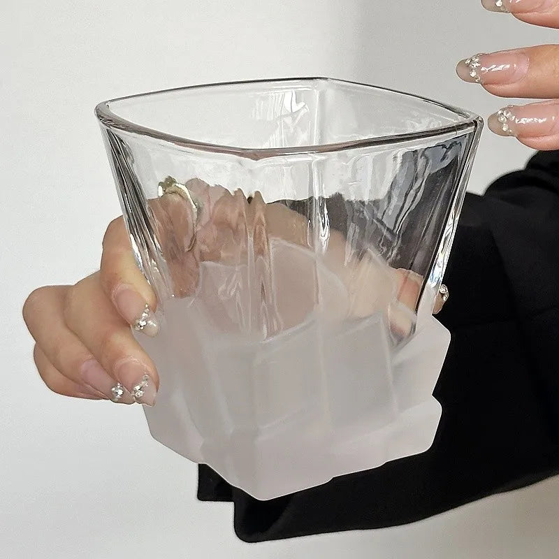 Creative Frosted Ice‑Block Glass Cup Luxury Whiskey Glass Vintage Art Drinking Cup for Cocktail Juice Beverage Quake