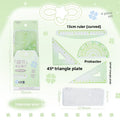 Ins Style Transparent Triangle Ruler Set Student Stationery Math Drawing Tools for School Ruler Set Tool Quake green-4pc