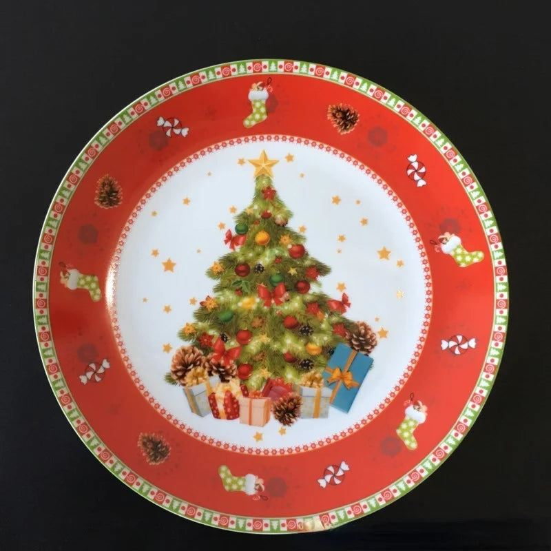 Christmas Ceramic Steak Plates Beef Dessert Dish Fruit Snack Cake Plate Tableware Quake 7.5 inch Flat Plate