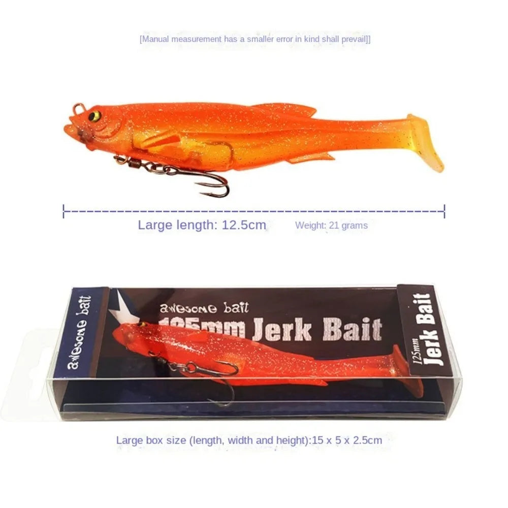 With Salwater Freshwater Hook Soft Fishing Lures 3D Eyes 9cm/9g 12.5cm/21g Artificial Swimbait T Tail Silicone Quake