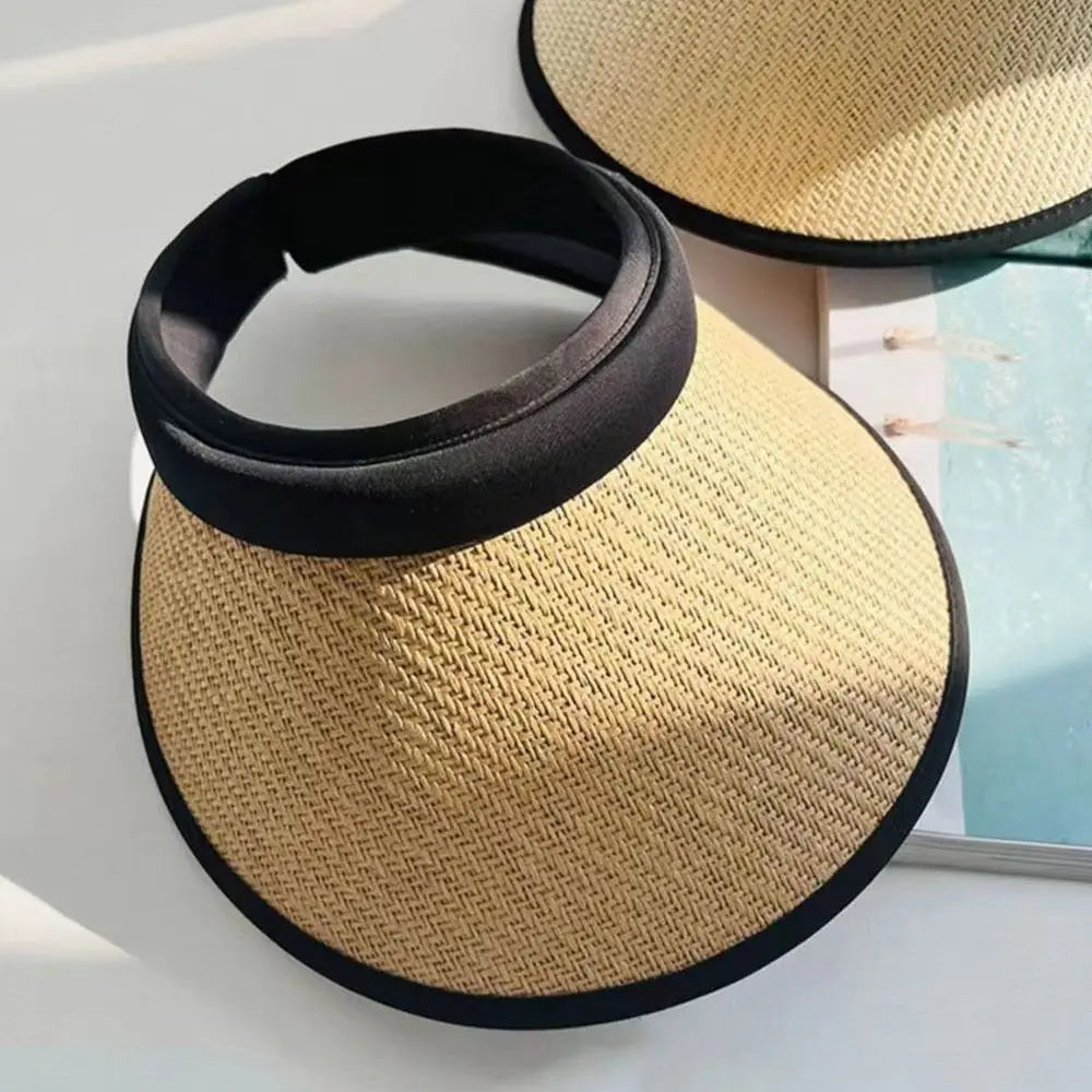 Sweet Visors Straw Hat Sun Protection UV Protection Beach Hat Large Eaves Empty Top Hat Quake A