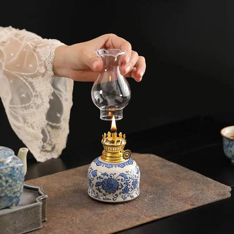 Vintage Ceramic Butter Lamp Traditional Tea Room Home Decor Wick Antique Buddha Lighting Lamp Atmosphere Lamp Decoration Quake