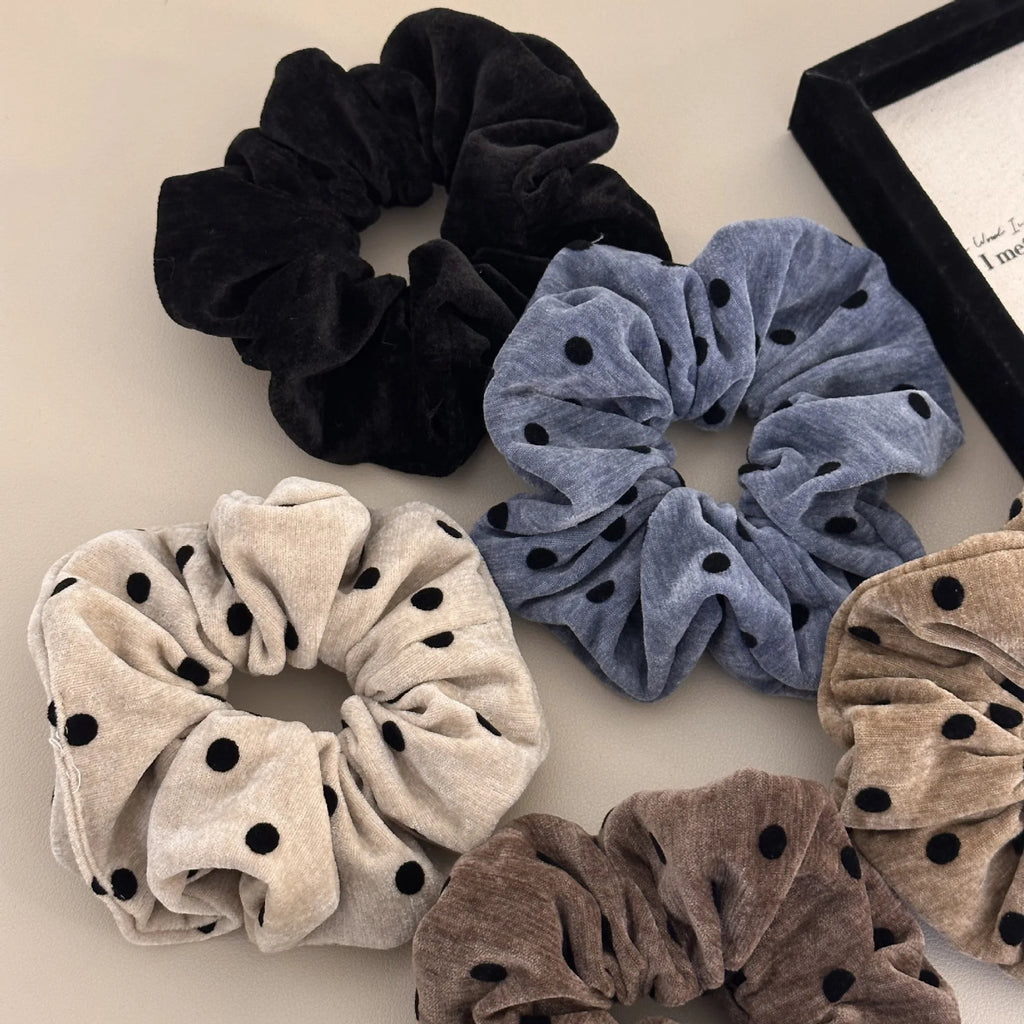Velvet Polka Dot Hairbands Women Large Polka Dot Ruffle Hair Scrunchies Simple Elegant Hairbands Ponytail Holder Style Headwear Quake