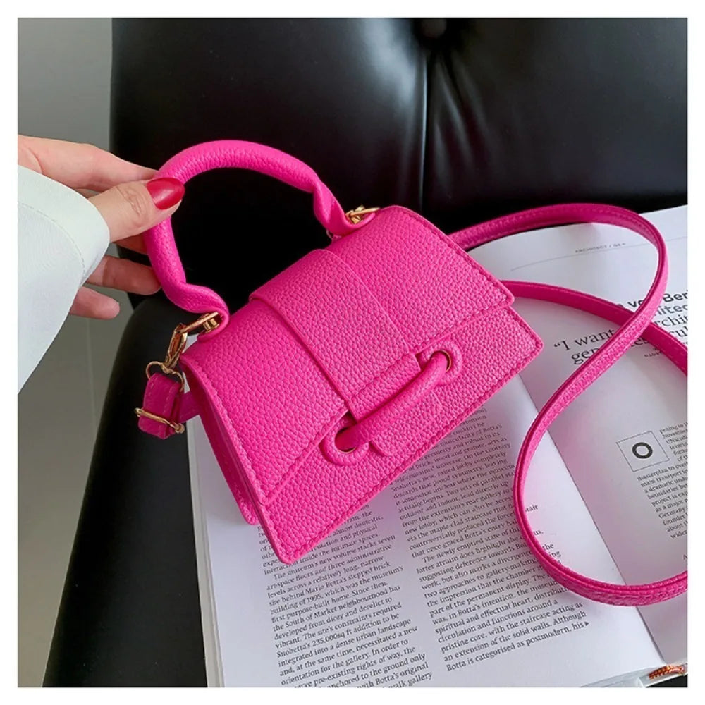 High Quality PU PU Leather Bag Solid Color Buckle Square Bag Shoulder Crossbody Bag Quake Rose Red