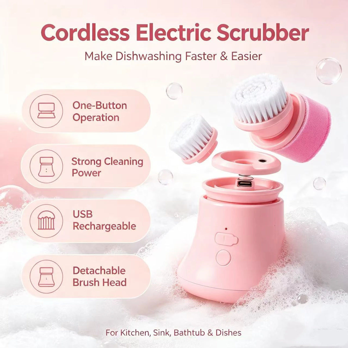 Wireless Electric Spin Scrubber Power Cleaning Brush For Kitchen Bathroom Car Tiles Multi Function Portable Scrub Tool Quake