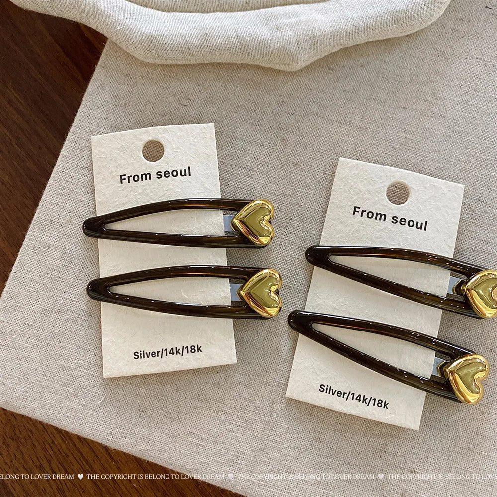 Golden Heart-shaped Black BB Clip Korean Fashion Simple Forehead Bangs Side Clip Women Girls Versatile Hair Styling Accessories Quake