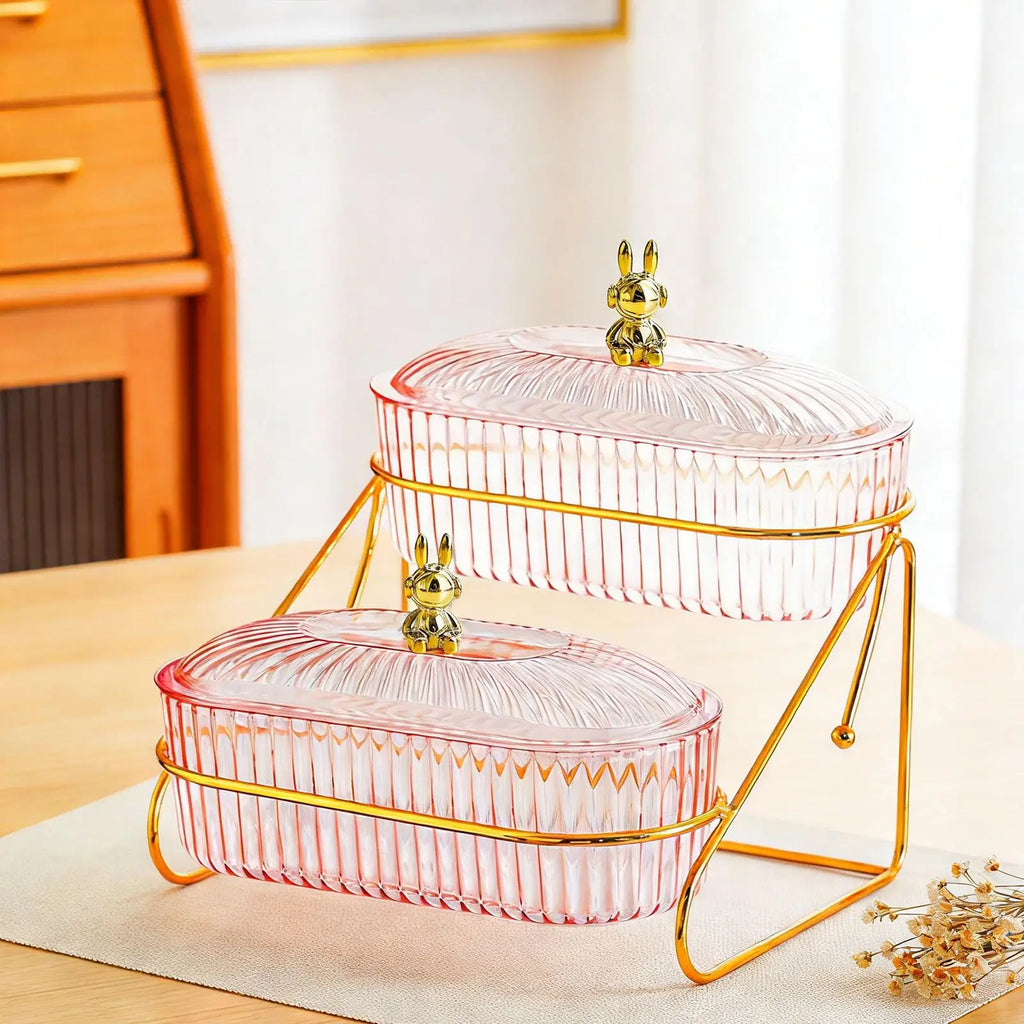 Iron Plastic Dried Fruit Plate Multipurpose Kitchen Serving Tray with Rack for Party Dessert Quake