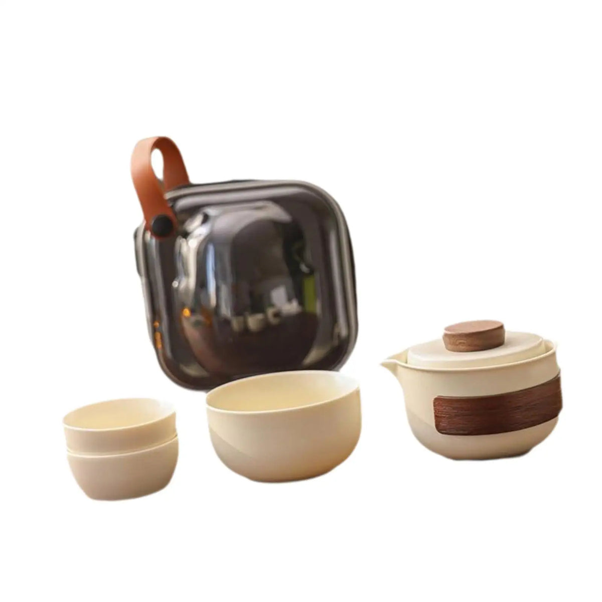 Portable Tea Set with Case Teacups Ceramics Kung Fu Tea Set Convenient Teaware Handmade Tea Pot with Case for Business Travel Quake