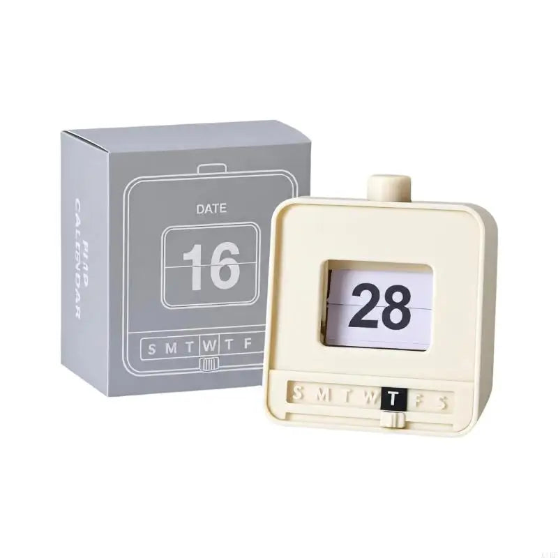 Push-to-Update Permanent Desk Calendar with Date Cards, Manual Weekday Sliders, and Battery-Free Table Top Use K1KF Quake for off.. white.. CN