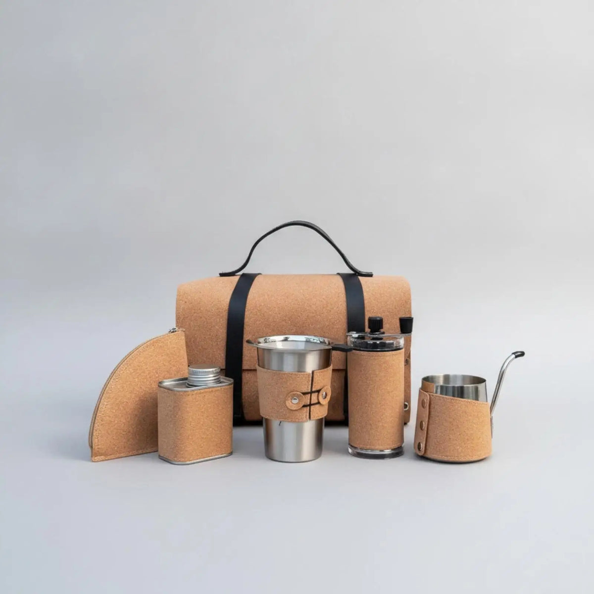 Hand Coffee Grinder Set with Carry Case Stainless Steel Cork Design Pour over Coffee Maker Equipment for Travel Camping Office Quake