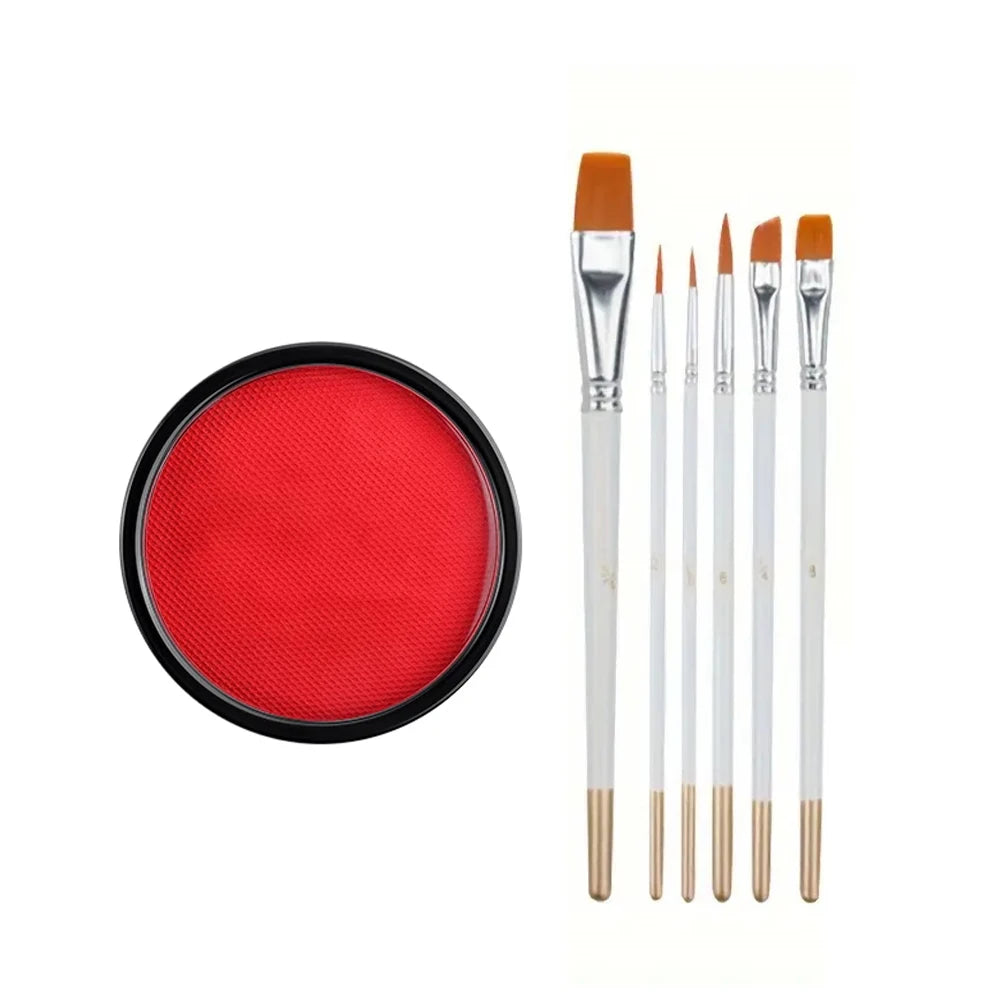 30G Water Monochromatic Face Body Painting Palette Halloween Face Body Paint Makeup Body Partie 10 Brushes and Palettes Set Quake 2pcs red