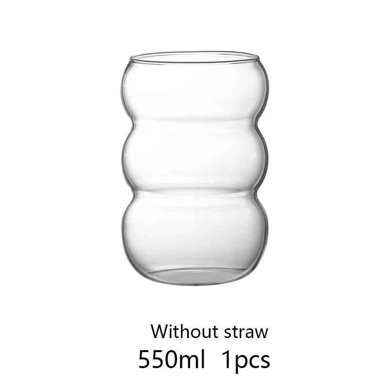 YWDL 350/550ml Transparent Glass Cup Cold Coffee Cup With Straw Dessert Juice Milk Drinkware Mug Party Cocktail Glasses Teacup Quake 550ml 350-550ml