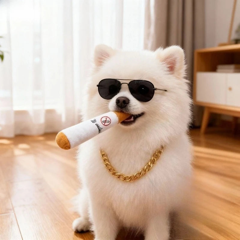 Voice Emitting Cigarettes Pet Plush Toys Cigar Shaped Hip-hop Simulation Funny Teeth Grinding Domineering Cats and Dogs Quake