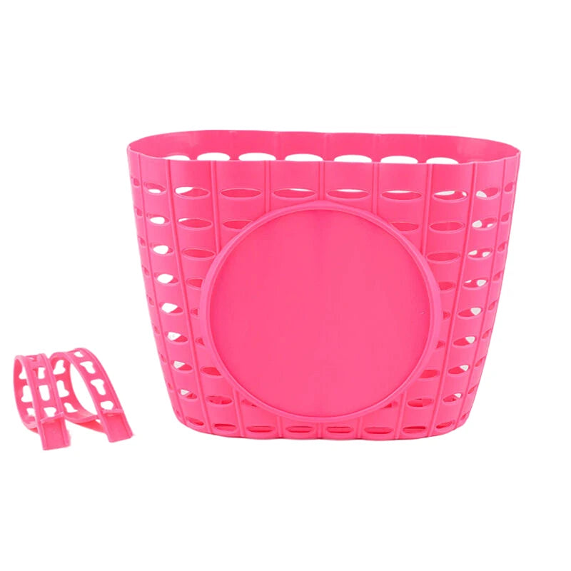 1pc Bicycle Basket Hollow Children Bike Tricycle Scooter Storage Front Handlebar Plastic Carrier Cycling Kids Riding Quake Rose red