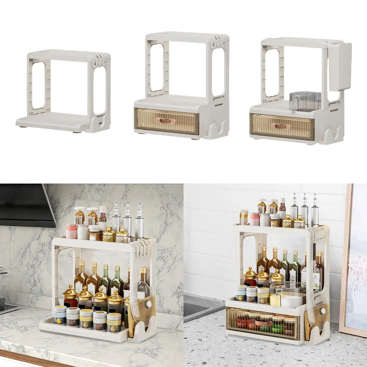 Kitchen Condiment Organizer Freestanding Multipurpose with Condiment Box Space-saving Spice Shelf for Pantry Desktop Domestic Quake