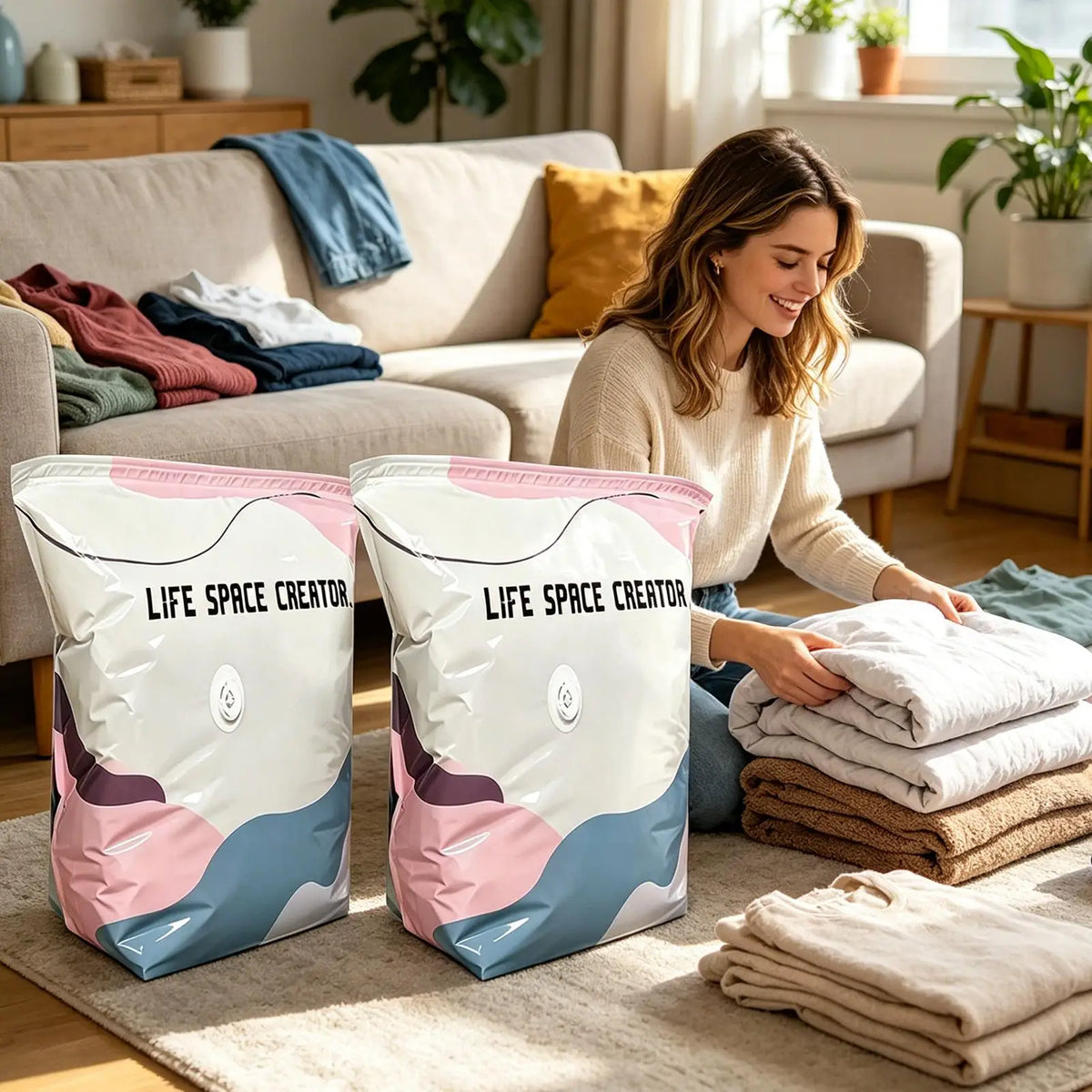 2 Pieces Travel Vacuum Bags No-Pump Suitcase Compression Packaging Luggage Vacuum Bags for Bedding Clothes Blanket Pillow Quake