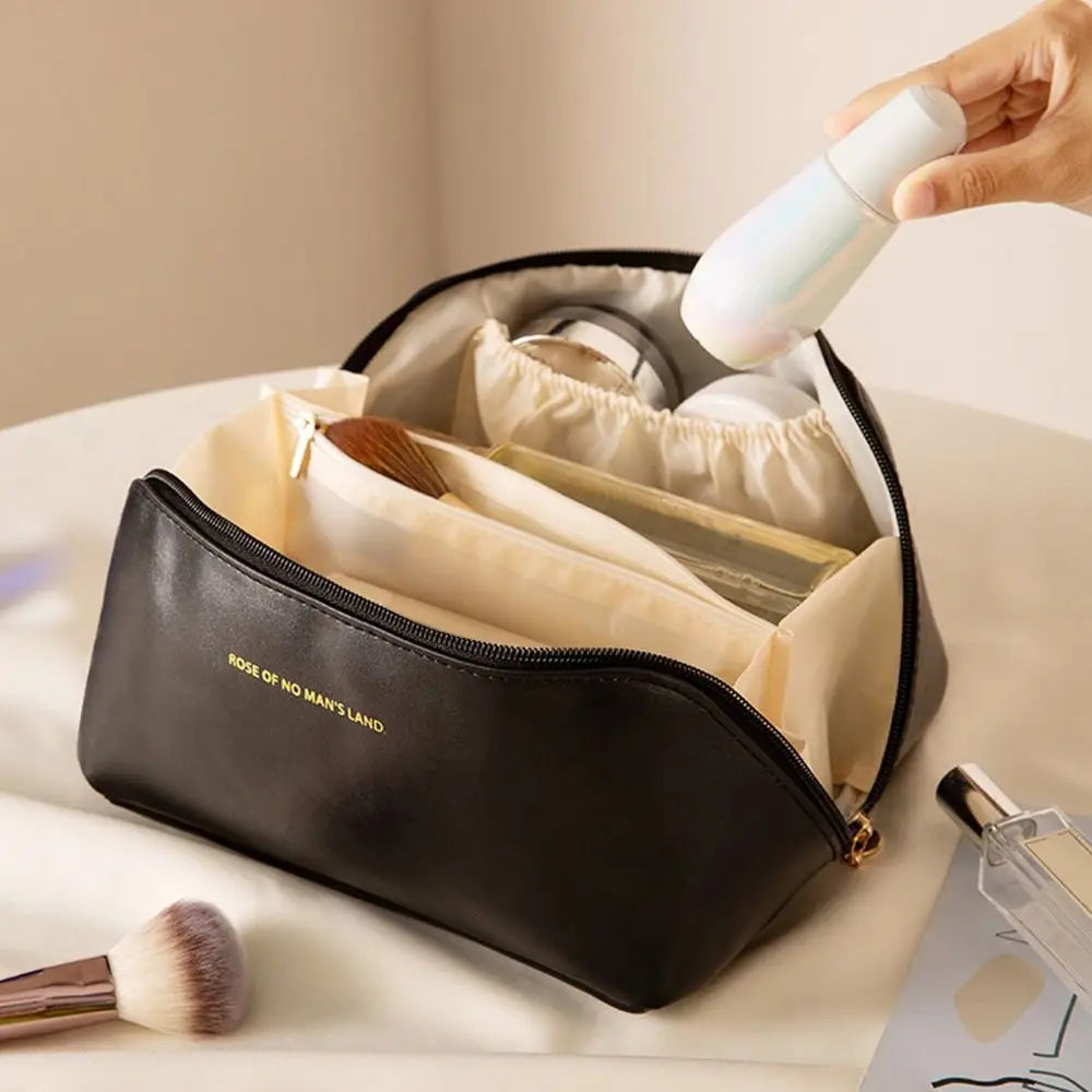 Portable Large Capacity Makeup Travel Cosmetic Bag Organizer with Brushes Slots Dividers Multifunction Storage Case Quake 4