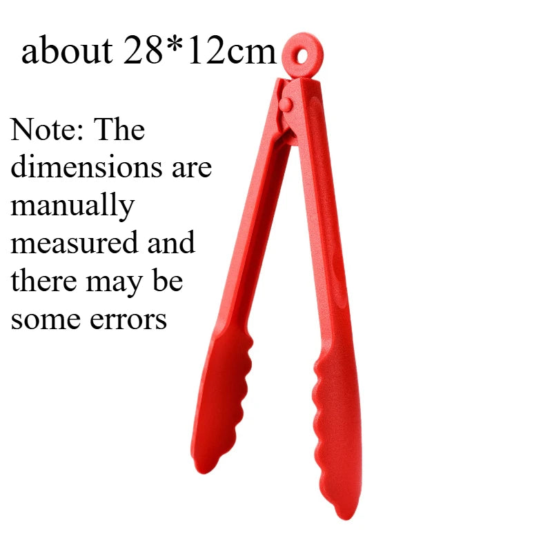 Multi-purpose Heat Resistant Plastic Food Tongs Non-Slip Kitchen Gripper for Steak Bread BBQ Baking Cake and Cooking Quake Red