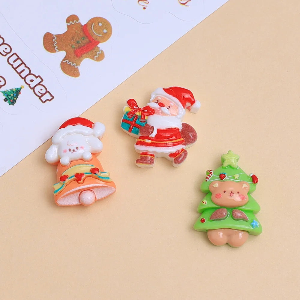 20Pcs New Christmas Cartoon Tree Santa Claus House Flat Back Resin Cabochons DIY Jewelry Hairpin Craft Decor Accessories Quake