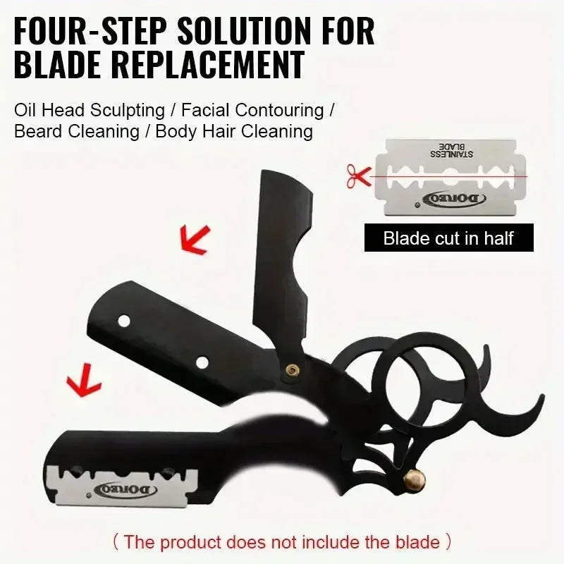 Hairdressing Stand Edge Haircutting bladStainless Steel Classic 1+10pcs Shaving Razor for Thumb Double Bald Head Eyebrow Shaping Quake
