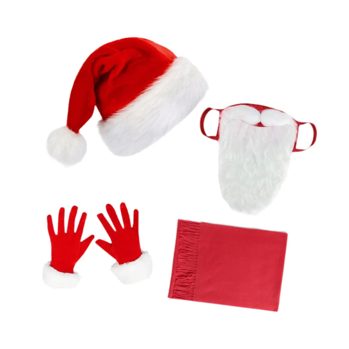 Santa Claus Beard Cover DIY Fancy Dress Funny Costume Accessories Xmas Hat for Role Playing Christmas Halloween Carnival Party Quake red glove