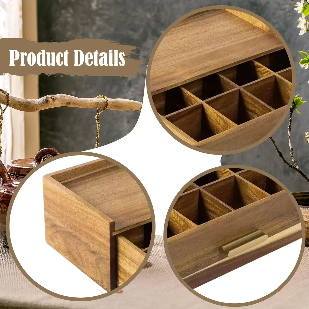 Wooden Tea Bag Organizer Tea Station Chest Practical Accessories Multiple Quake Default Title