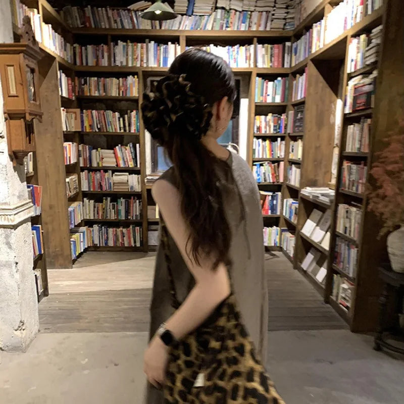 Retro Leopard Print Oversized Hairbands Double-layer Large Intestine Hair Scrunchies Versatile High Elastic Rubber Bands Ropes Quake