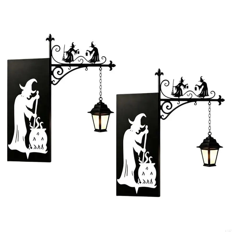 2 Piece Halloween Witch Bookend Set, Black Metal Book Dividers With Hanging Lantern Light for Bookshelf Reading Corners Quake 2 witch models CN