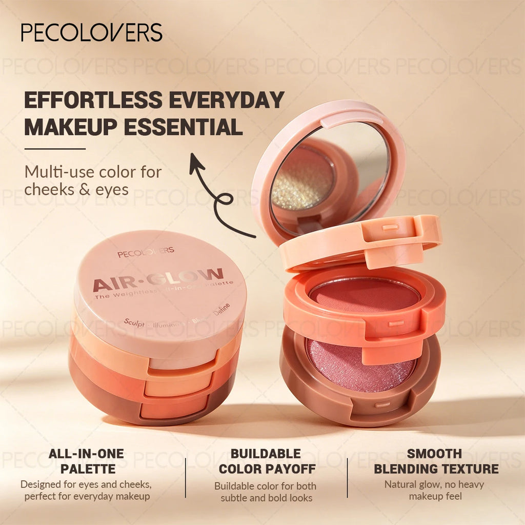Multi Layer Powder Blusher, Powder Blusher Highlight, Brighten Face, Waterproof and Durable, Multi-functional Cosmetics Quake