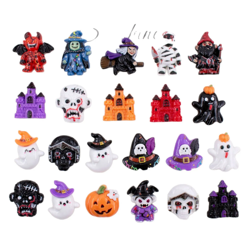 20Pcs Mini Halloween Ghost Pumpkin Bat Flatback Resin Cabochon Scrapbooking For Craft Decoration DIY Hair Bows Accessories Quake