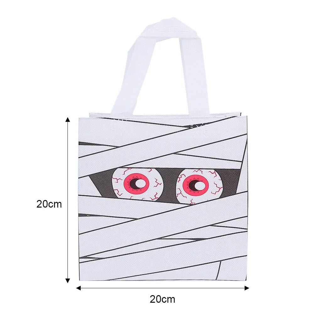 10/1PCS Halloween Non-Woven Gift Bags Pumpkin Ghost Bat Mummy Cat Pattern Candy Snacks Bag Halloween Party Home Decor Supplies Quake WHITE 10PCS 20x20cm