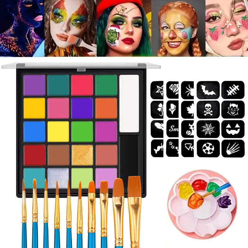 22 Color Face Body Painting Kit for Kids Adults,Face Paint Makeup Palette with Brush,Halloween Carnival Artist Cosplay Art Party Quake 4 pcs 10Brush