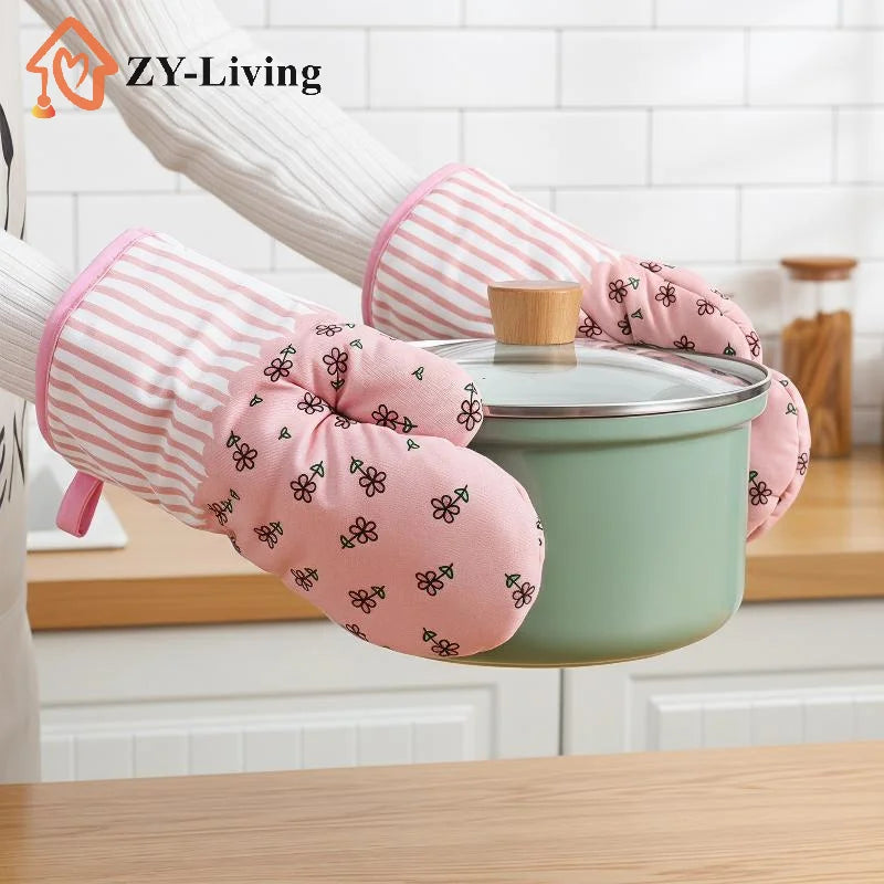 1Pcs Thickened Plaid Microwave Oven Gloves Heat Resistant Anti-scald Insulation Gloves Kitchen Baking Tools Quake