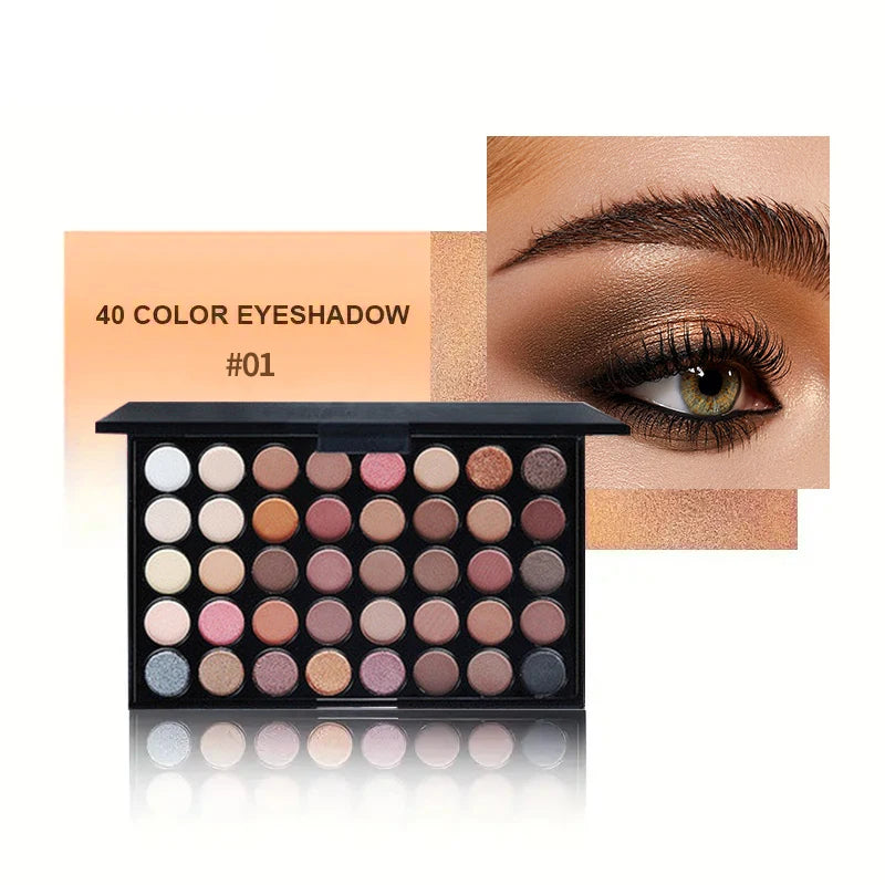 40Colors Glitter Eyeshadow Palette with Free 1Brushes Matte Waterproof Long Lasting Eyeshaow Powder Palette Cosmetics MakeUp Kit Quake 40 Color 01
