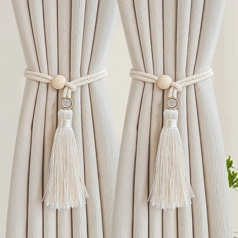 Wooden Ring Tassel Curtain Tiebacks Hand Woven Cotton Rope Curtain Holdbacks Adjustable Curtain Straps Home Decorations Quake