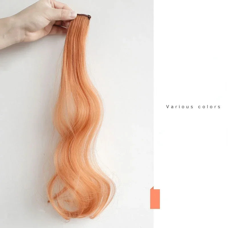 55cm Synthetic Hairclip in Curly Hair Extension Colored Curling Hairclip Hair Piece Invisible Hair Style Extension False Piece Quake Orange Pink