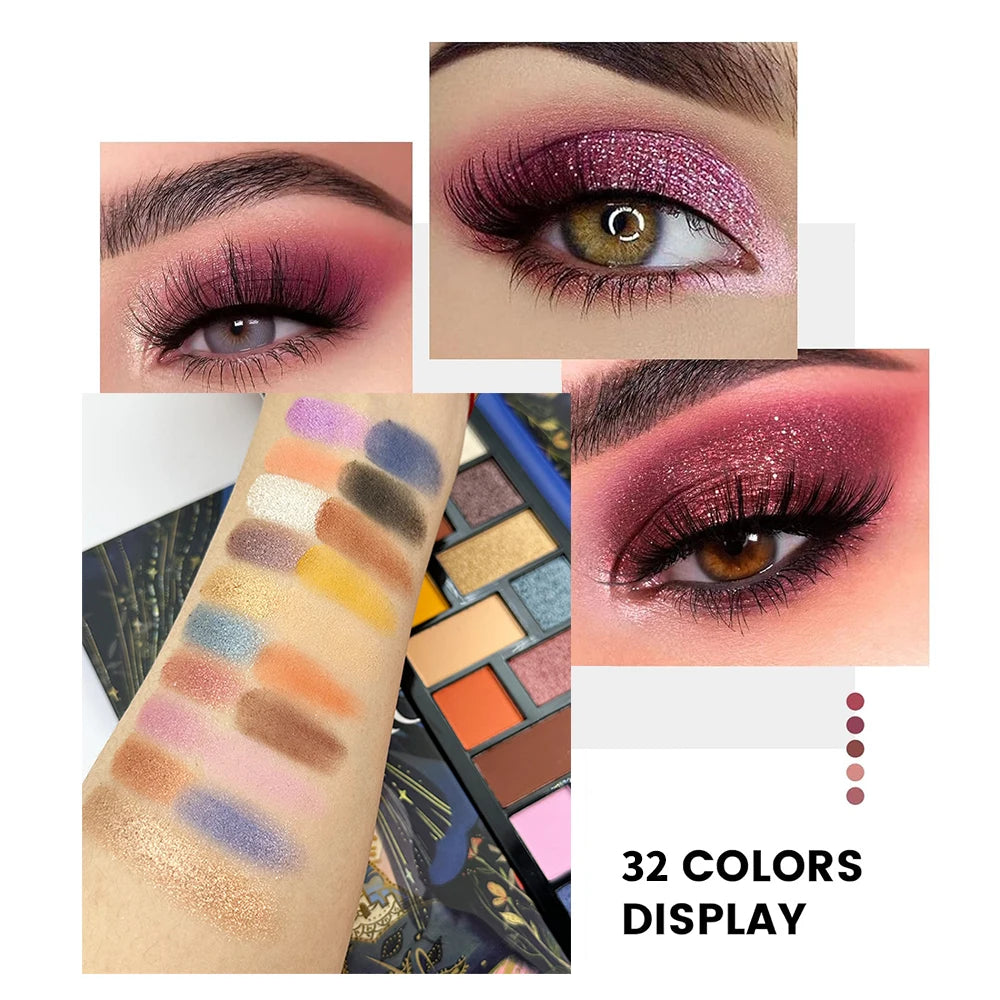 32 Color Eyeshadow Palette-Matte & Shimmer, Highly Pigmented,Vegan,Cruelty-Free, Professional Makeup Palette (Warm/Nude/Glitter) Quake
