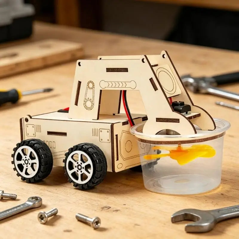 Wooden Space Cleaning Car Set Hands on Assembly Space Cleaning Sweeper Model Kids Educational Toy For Students K1KF Quake