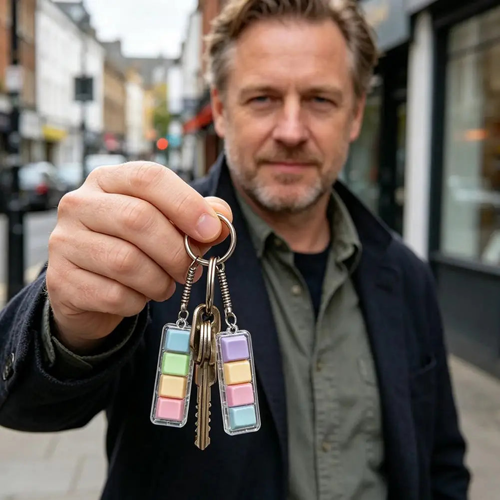 4 Keys Mechanical Keyboard Fidget Keychain with LED Light Stress Relief Clicky Toy for Gamer Office Worker Quiet Keypad Quake