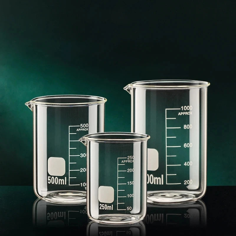 YWDL Heat Resistant Borosilicate Glass Beaker Measuring Cup Thick Glass Measuring Jug for Lab & Kitchen Multiple Capacity Quake
