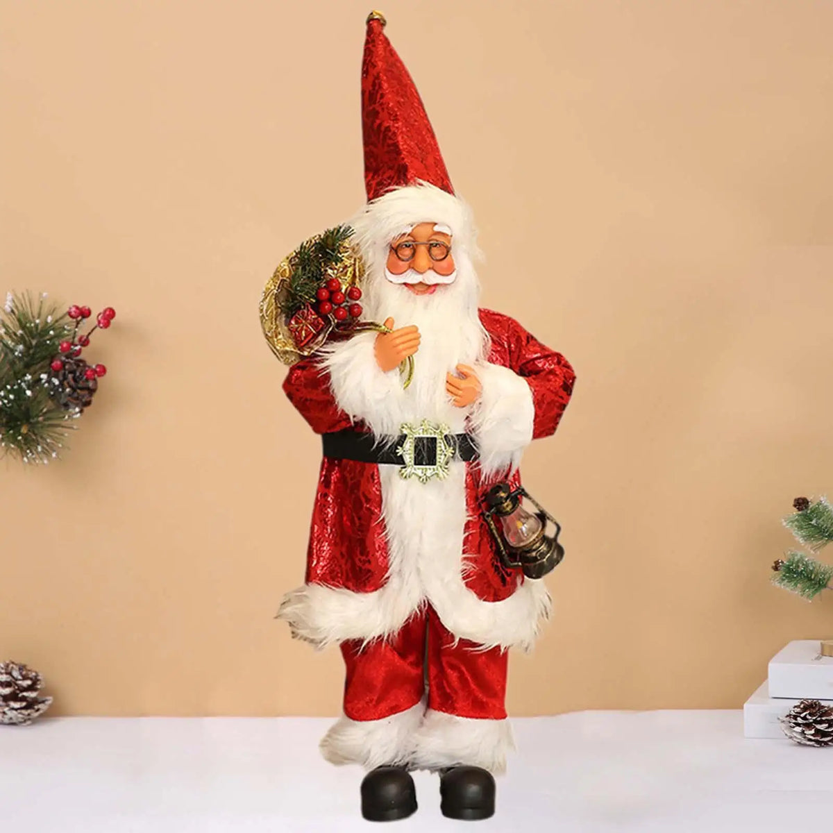 Santa Claus Figurine Xmas Party Ornament Santa Claus Figure for Bedroom Home Quake Dark Red