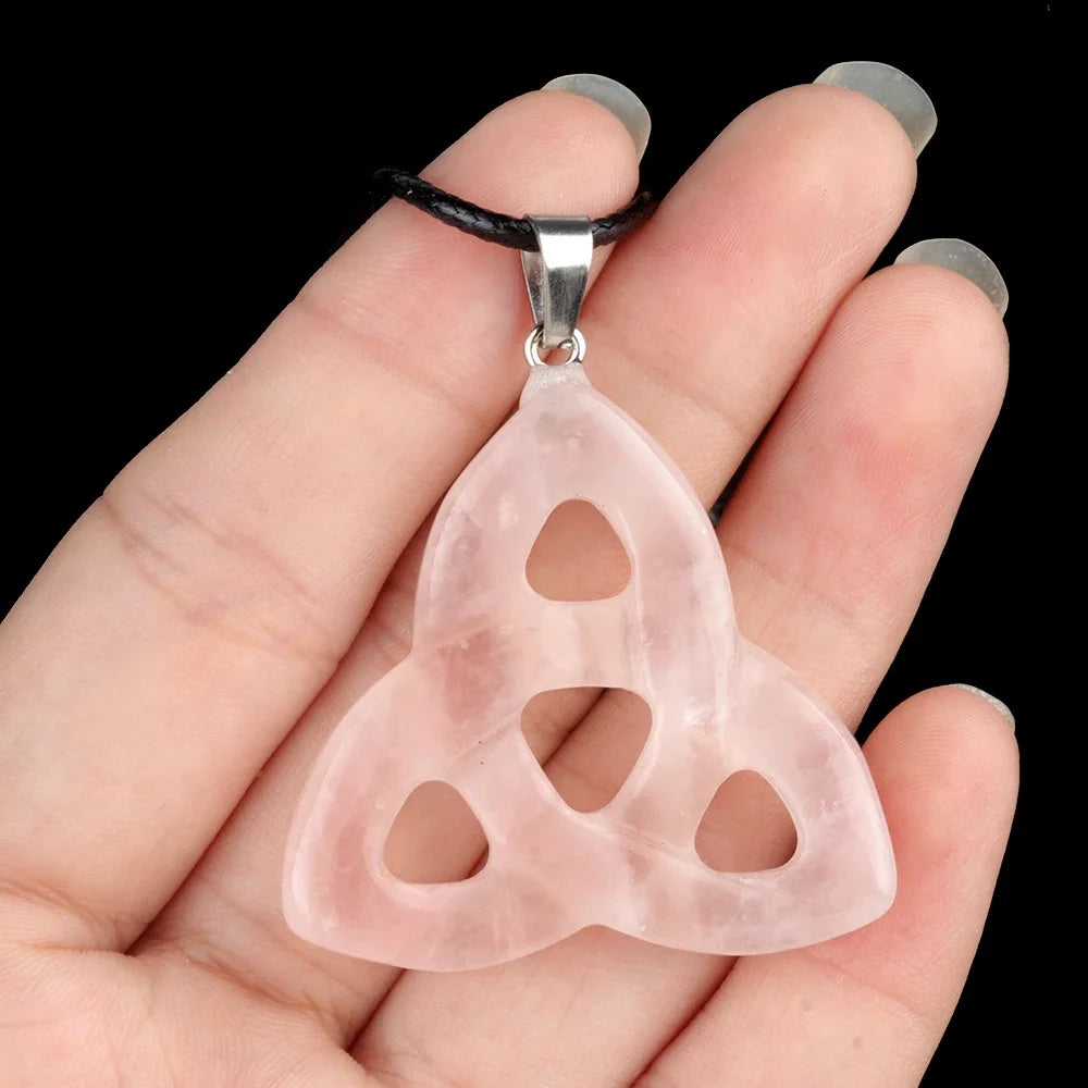 Hot Sale Witch Knot Pendant Necklace Natural Stone Rose Quartz/Amethyst Irish Pendant Lucky Gift For Women And Man Quake Rose Quartz