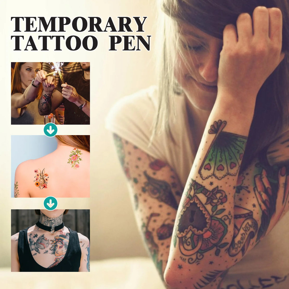 Temporary Skin Tattoo Pen Set with 10 Colors,Allowing for Bold And Fine Lines on The Body Face arms,Long-Lasting DIY Colors Quake