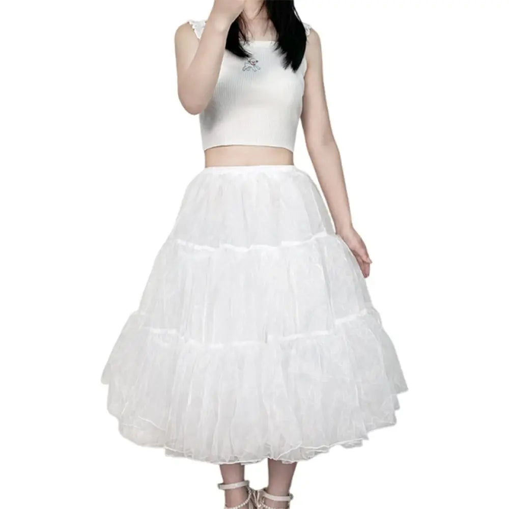 Fashion Lolita Petticoat White Cosplay Ball Gown Petticoats Breathable Without Hoop Crinoline Skirt Party Dress Quake
