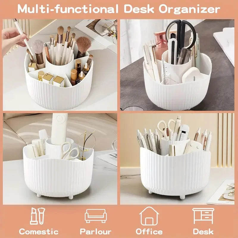 360° Rotating Large Capacity Makeup Holder Desktop Cosmetic Storage Box Organizer Portable Lipstick & Makeup Brush Stand Quake