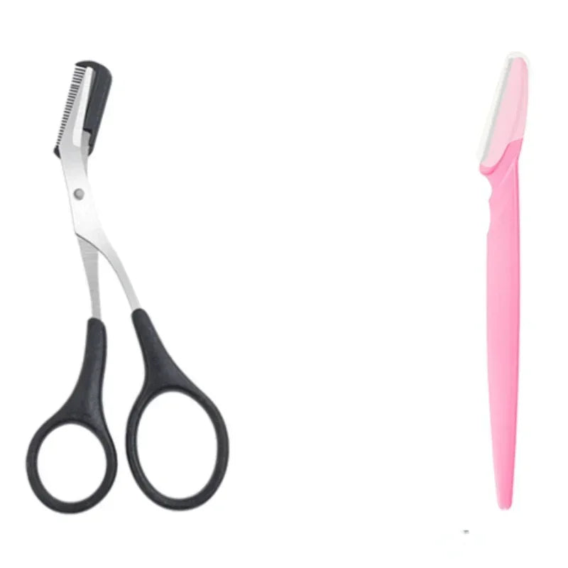 vvocci Women's Eyebrow Trimmer Scissors with Built-in Comb – Stainless Steel Precision Grooming Scissor for Beauty & Makeup Quake M27 Set Black-2Pcs